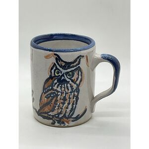 Louisville Stoneware Handcrafted Ceramic Owl Mug in Blue and Brown